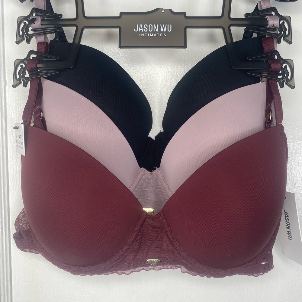 Jason Wu NWT Gentle Lift 3 Pack Women's Bra Set - Black, Soft Pink, Burgundy